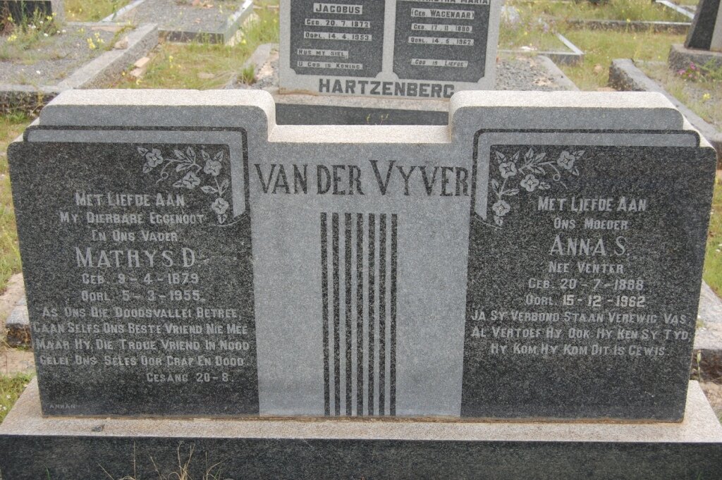 VYVER Mathys D., van der 1879-1955 &amp; Anna S. VENTER 1898-1962
