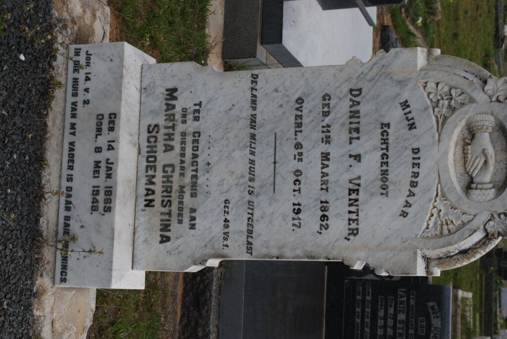 VENTER Daniel F. 1862-1917 &amp; Martha Christina SCHOEMAN 1865-1948