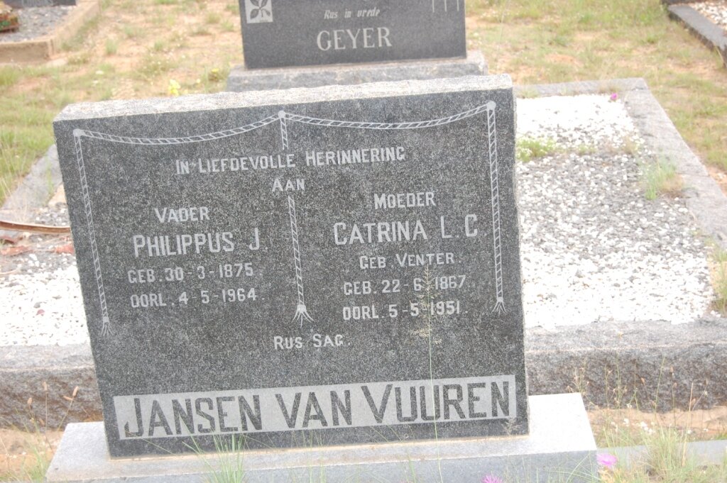 VUUREN Philippus J., Jansen van 1875-1964 &amp; Catrina L.C. VENTER 1867-1951