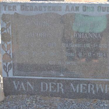 MERWE Hendrik Jacobus, van der 1879-1941 &amp; Cornelia Johanna SAMUELS 1883-1964