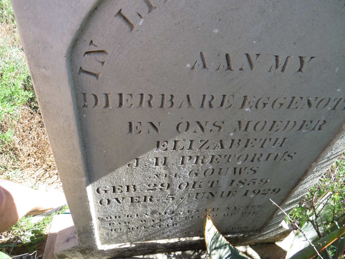 PRETORIUS Elizabeth J.H. nee GOUWS 1859-1929