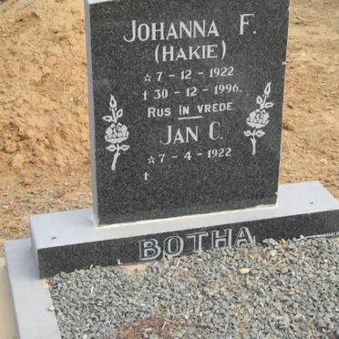 BOTHA Jan C. 1922- &amp; Johanna F. 1922-1996