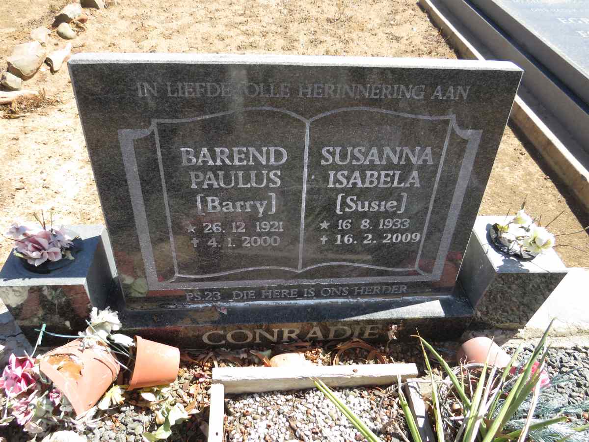 CONRADIE Barend Paulus 1921-2000 & Susanna Isabela 1933-2009