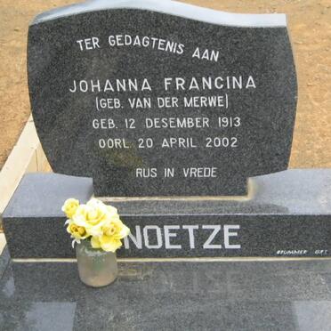 KNOETZE Johanna Francina nee VAN DER MERWE 1913-2002