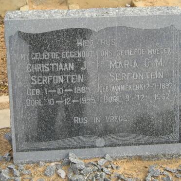 SERFONTEIN Christiaan J. 1885-1955 &amp; Maria C.M. VAN NIEKERK 1892-1962