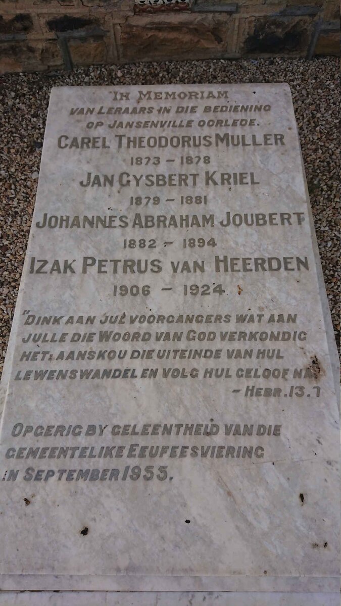5. Jansenville N.G. Kerk: Leraars in die bediening op Jansenville oorlede
