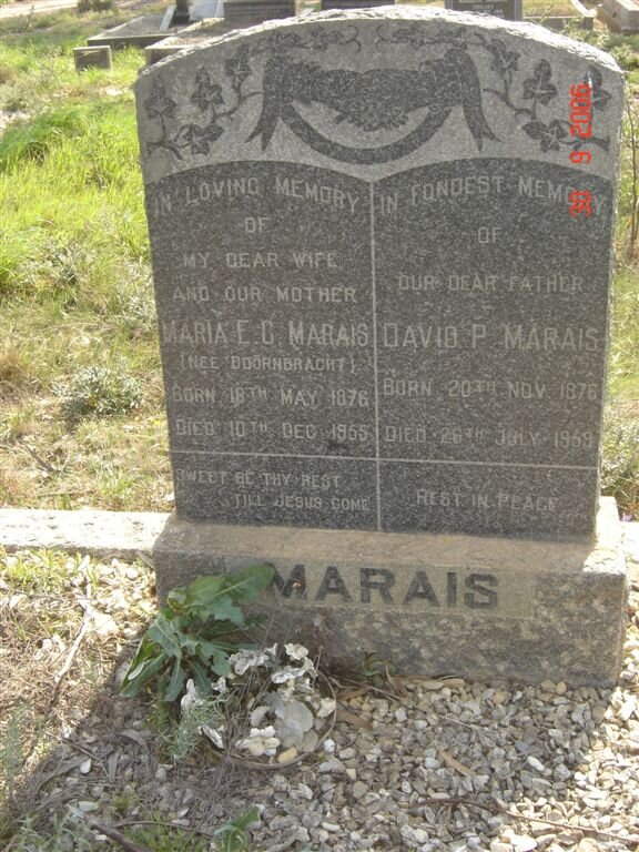 MARAIS David P. 1876-1959 &amp; Maria E.G. DOORNBRACHT 1876-1955