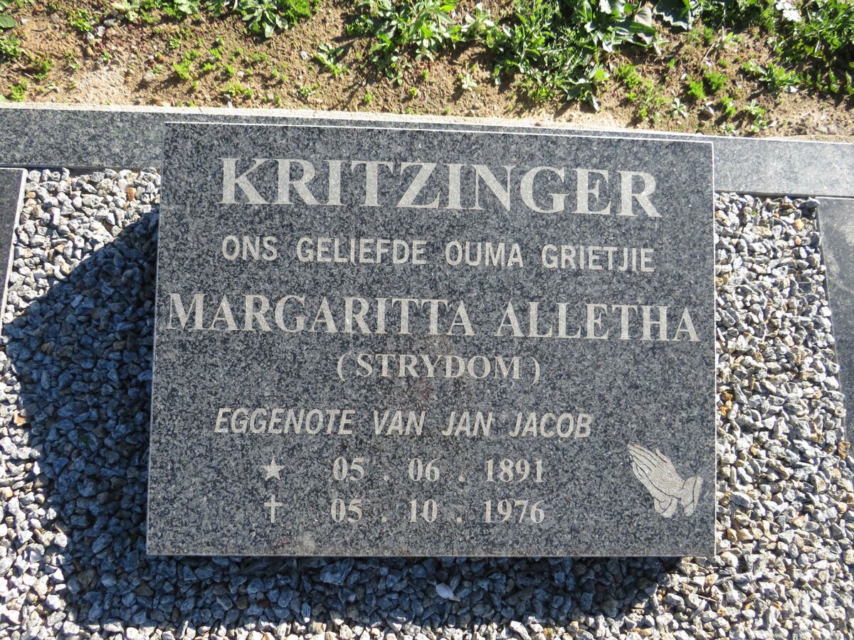KRITZINGER Margaritta Alletha nee STRYDOM 1891-1976