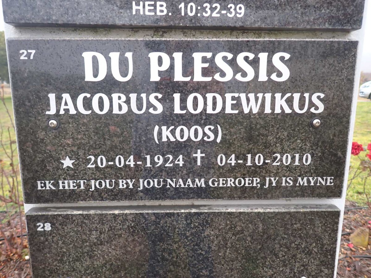 PLESSIS Jacobus Lodewikus, du 1924-2010
