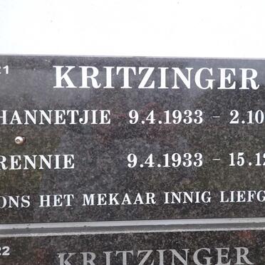 KRITZINGER Hannetjie 1933-2008 :: KRITZINGER Rennie 1933-2014