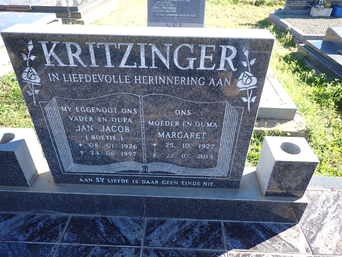 KRITZINGER Jan Jacob 1926-1997 & Margaret 1927-2019