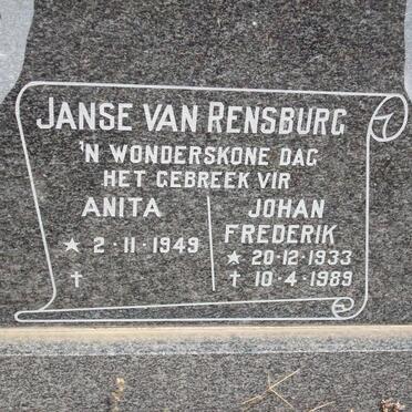 RENSBURG Johan Frederik, Janse van 1933-1989 &amp; Anita 1949-
