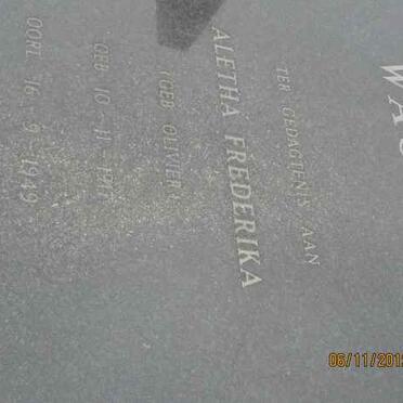 WAGENER Aletha Frederika nee OLIVIER 1917-1949