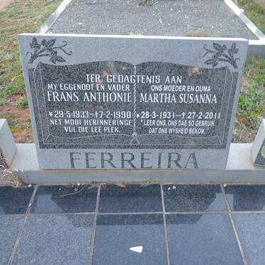 FERREIRA Frans Anthonie 1933-1990 & Martha Susanna 1931-2011