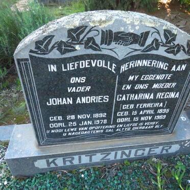 KRITZINGER Johan Andries 1892-1978 & Catharina Regina FERREIRA 1895-1969