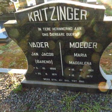 KRITZINGER Jan Jacob 1898-1971 & Maria Magdalena 1901-1972