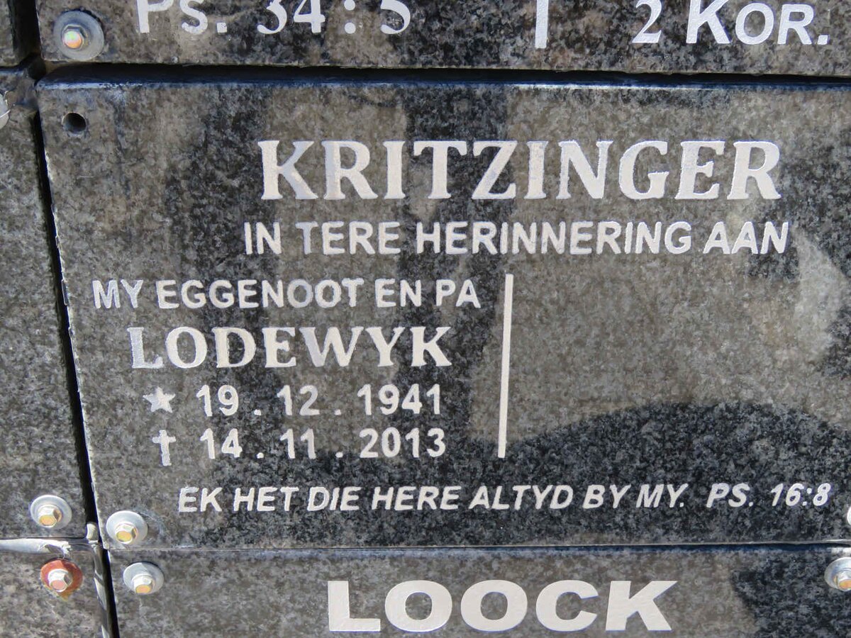 KRITZINGER Lodewyk 1941-2013