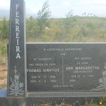 FERREIRA Thomas Ignatius 1908-1980 &amp; Ann Margaretha McMASTER 1905-
