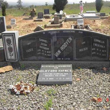 ROOYEN Gabriel Jozua Rossouw, van 1876-1942 &amp; Cornelia Frederika 1879-1965 :: HAYNES Clifford 1981-1987
