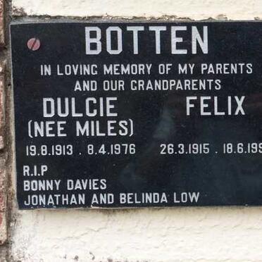 BOTTEN Felix Leslie Hubert 1915-1997 &amp; Dulcie MILES 1913-1976