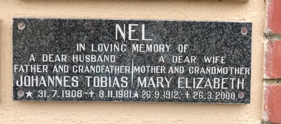 NEL Johannes Tobias 1908-1981 &amp; Mary Elizabeth 1912-2000