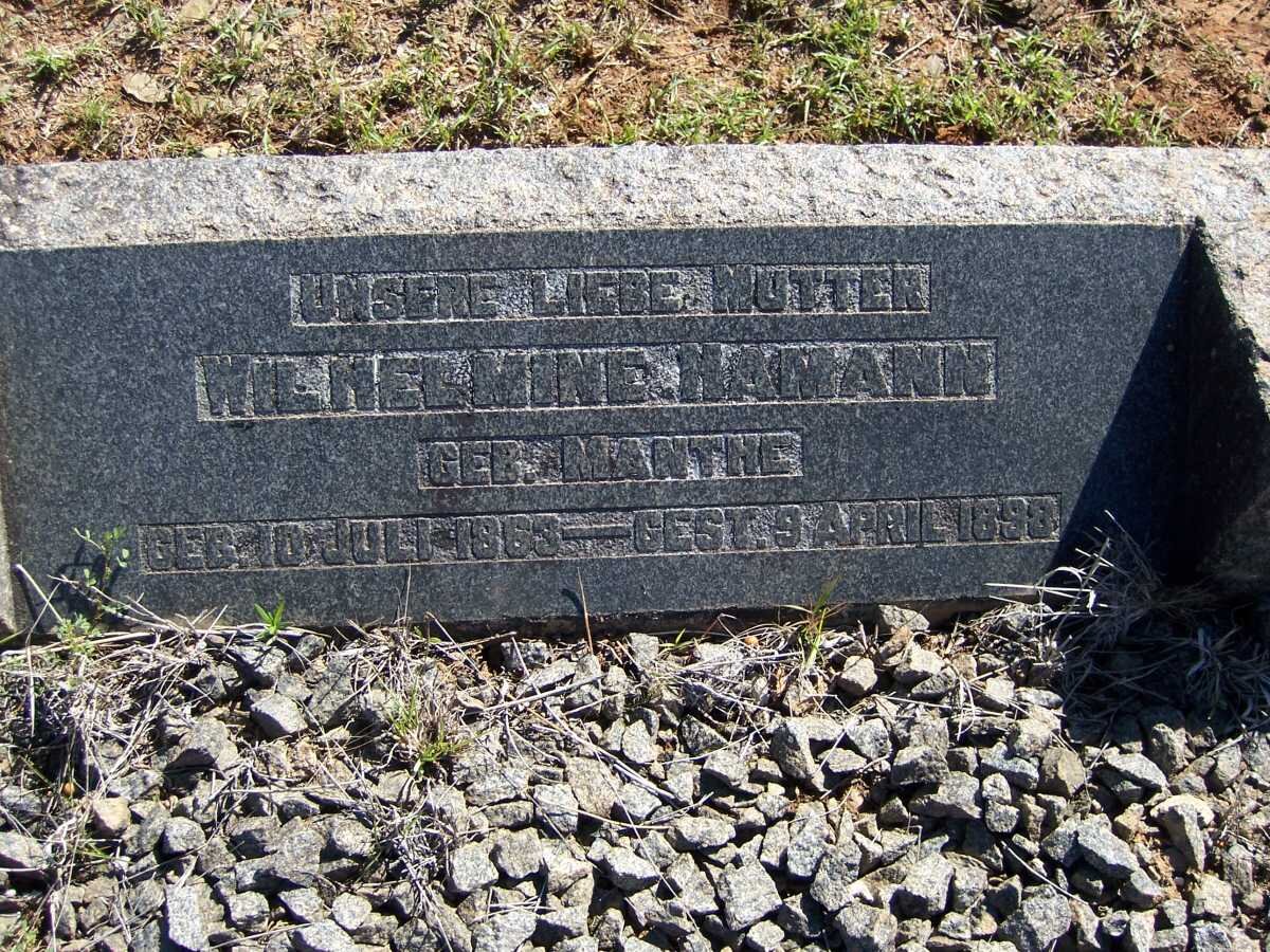 HAMANN Wilhelmine nee MANTHE 1863-1898