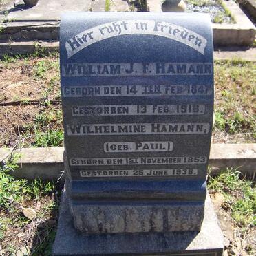 HAMANN William J.F. 1847-1918 &amp; Wilhelmine PAUL 1853-1938