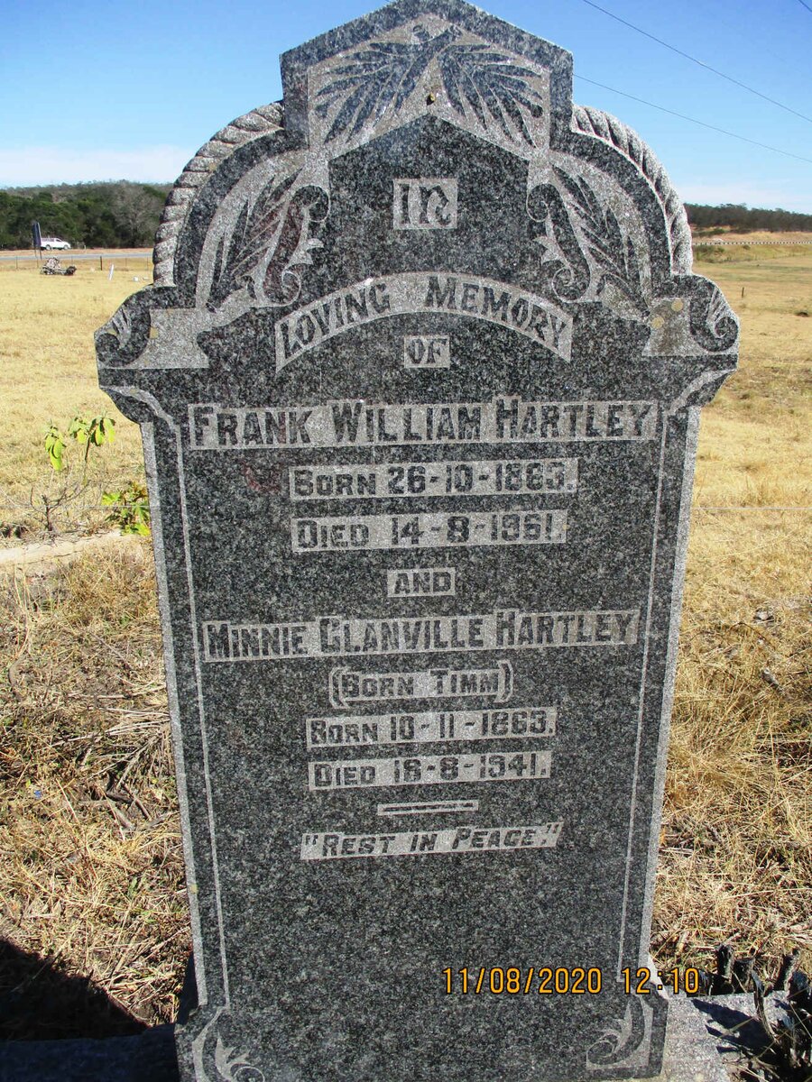 HARTLEY Frank William 1863-1961 &amp; Minnie Glanville TIMM 1863-1941