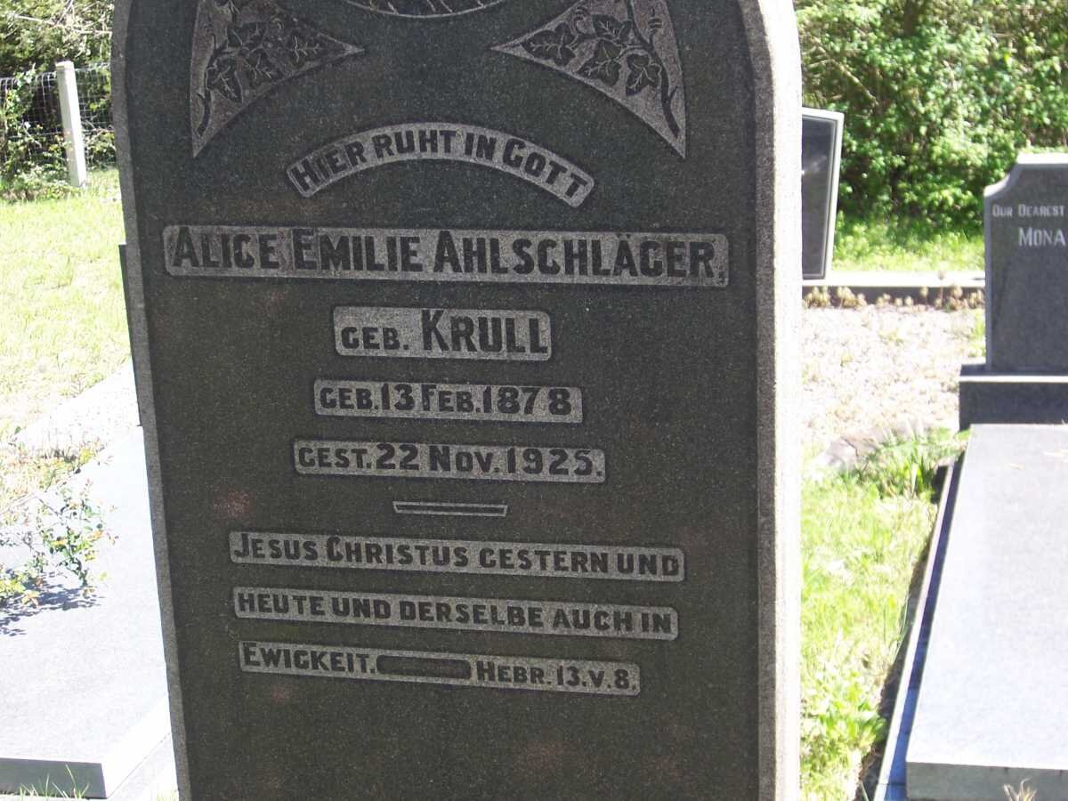 AHLSCHLÄGER Alice Emilie nee KRULL 1878-1925