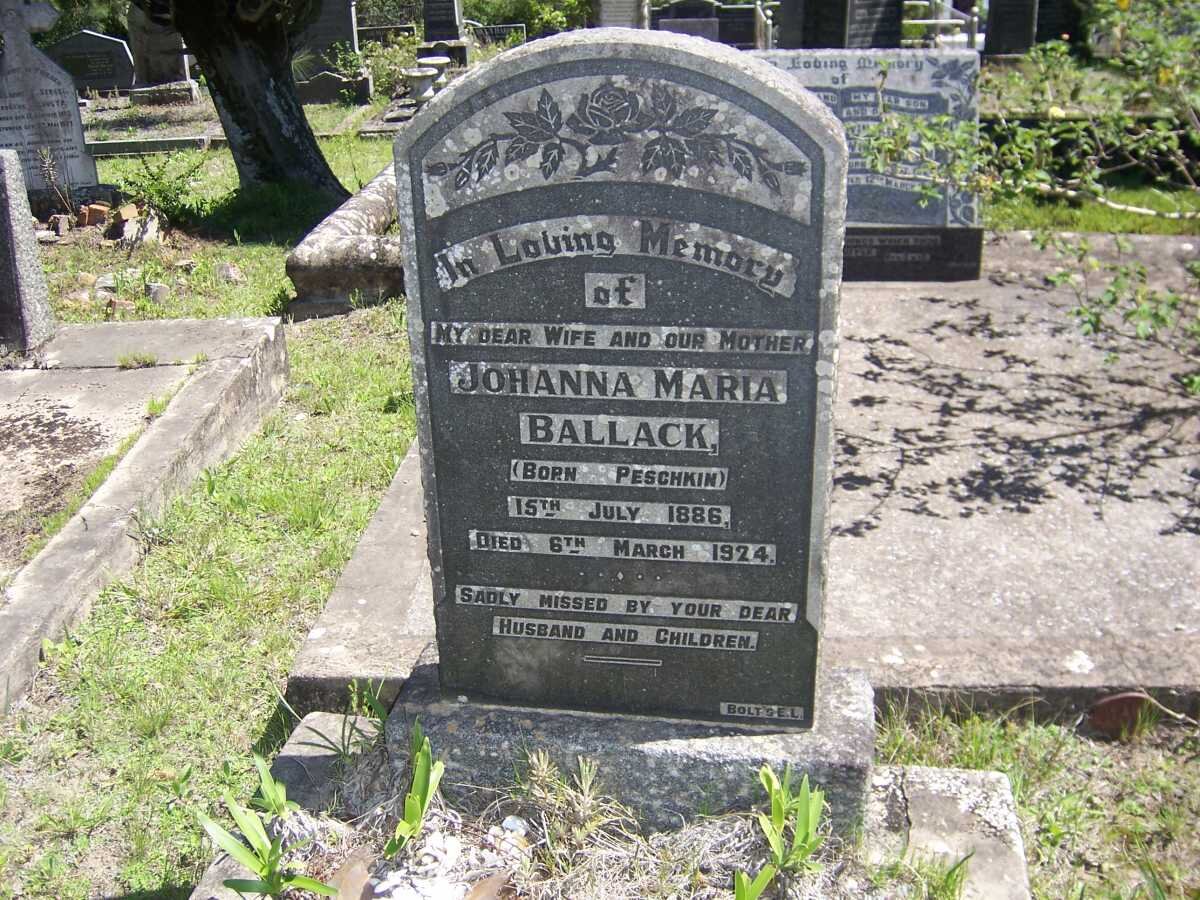 BALLACK Johanna Maria nee PESCHKIN 1886-1924