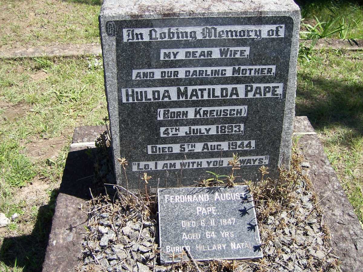 PAPE Ferdinand August -1947 &amp; Hulda Matilda KREUSCH 1893-1944