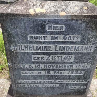 LINDEMANN Wilhelmine nee ZIETLOW 1847-1925