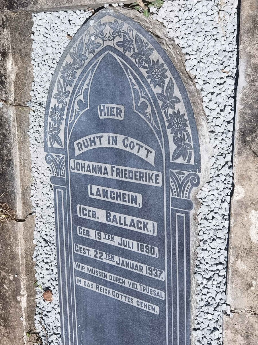 LANGHEIN Johanna Friederike nee BALLACK 1890-1937