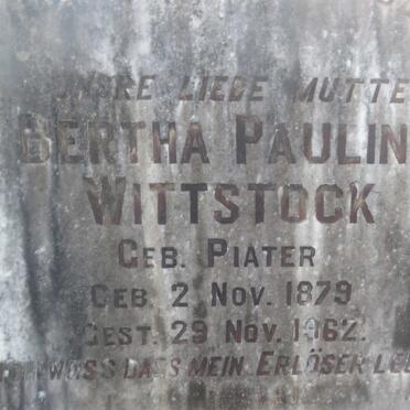 WITTSTOCK Bertha Pauline nee PIATER 1879-1962