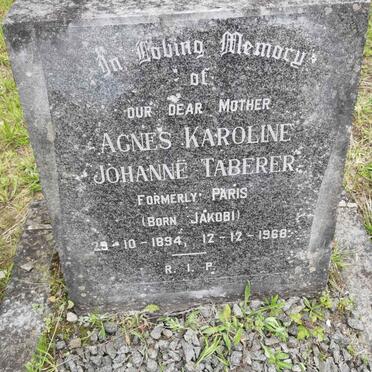 TABERER Agnes Karoline Johannë formerly PARIS nee JAKOBI 1894-1968