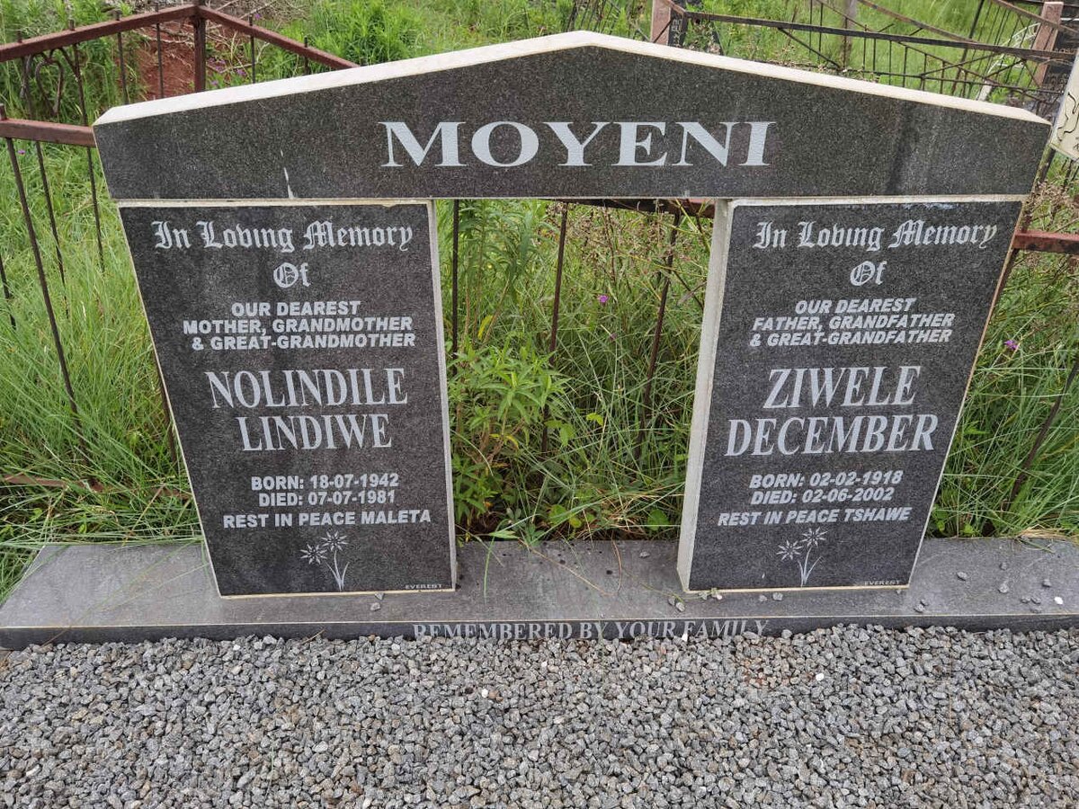 MOYENI Ziwele December 1918-2002 &amp; Nolindile Lindiwe 1942-1981