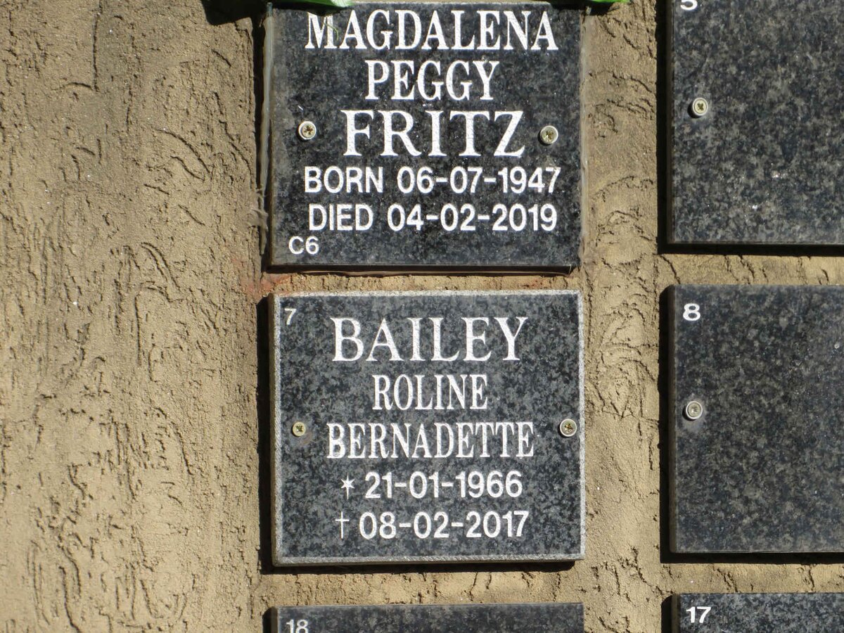 FRITZ Magdalena Peggy 1947-2019 :: BAILEY Roline Bernadette 1966-2017