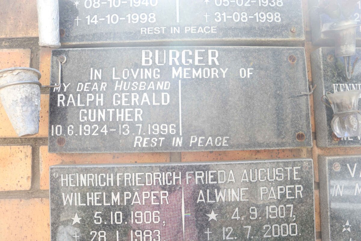 BURGER Ralph Gerald Gunther 1924-1996