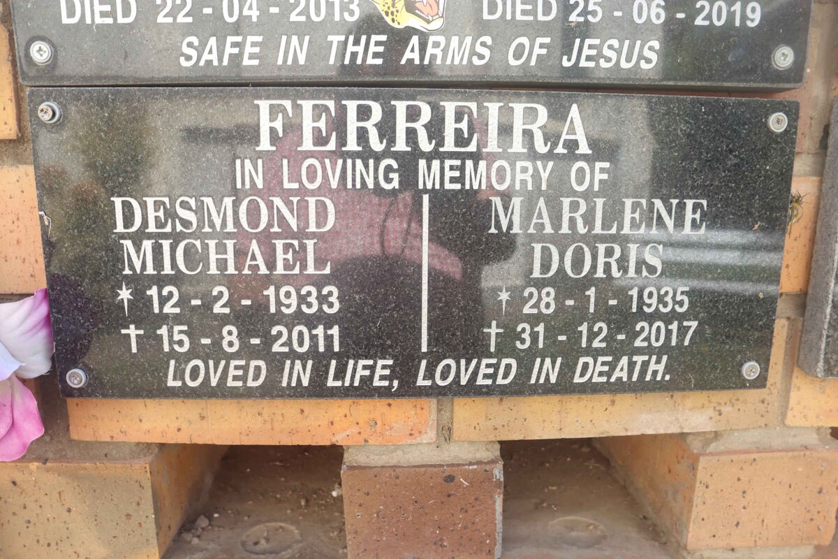 FERREIRA Desmond Michael 1933-2011 &amp; Marlene Doris 1935-2017