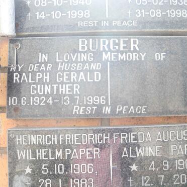 BURGER Ralph Gerald Gunther 1924-1996