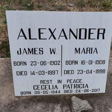 ALEXANDER James W. 1902-1997 &amp; Maria 1908-1998 :: ALEXANDER Cecilia Patricia 1944-2017