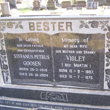 BESTER Stefanus Petrus Goosen 1910-2004 &amp; Violet MARTIN 1897-1976