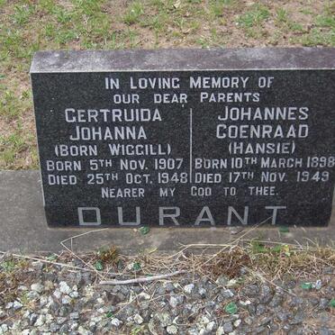 DURANT Johannes Coenraad 1898-1949 &amp; Gertruida Johanna WIGGILL 1907-1948
