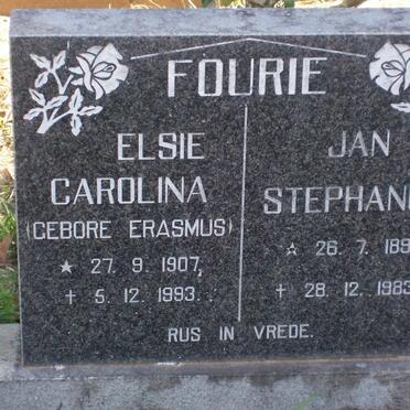 FOURIE Jan Stephanus 1899-1983 &amp; Elsie Carolina ERASMUS 1907-1993