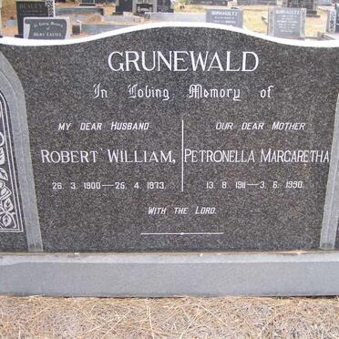 GRUNEWALD Robert William 1900-1973 &amp; Petronella Margaretha 1911-1990
