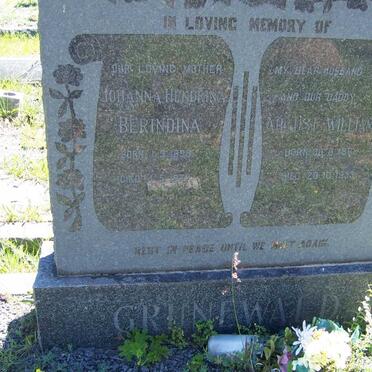 GRUNEWALD August William 1891-1953 &amp; Johanna Hendrina Berindina 1899-1977