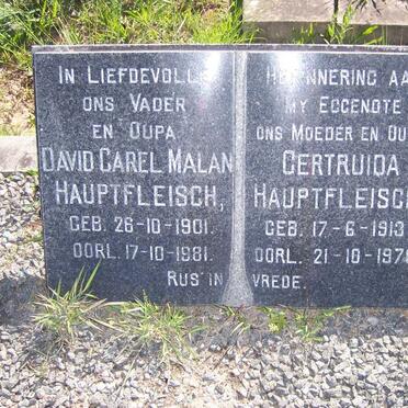 HAUPTFLEISCH David Carel Malan 1901-1981 &amp; Gertruide 1913-1976