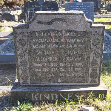 KINDNESS William Alexander 1893-1967 &amp; Petronel Johanna 1899 -1961