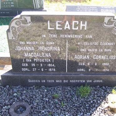 LEACH Adrian Cornelius 1900-1974 &amp; Johanna Hendrina Magdalena POTGIETER 1904-1979