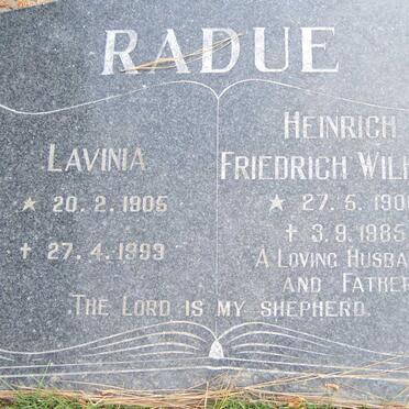 RADUE Heinrich Friedrich Wilhelm 1900-1985 &amp; Lavinia 1905-1993